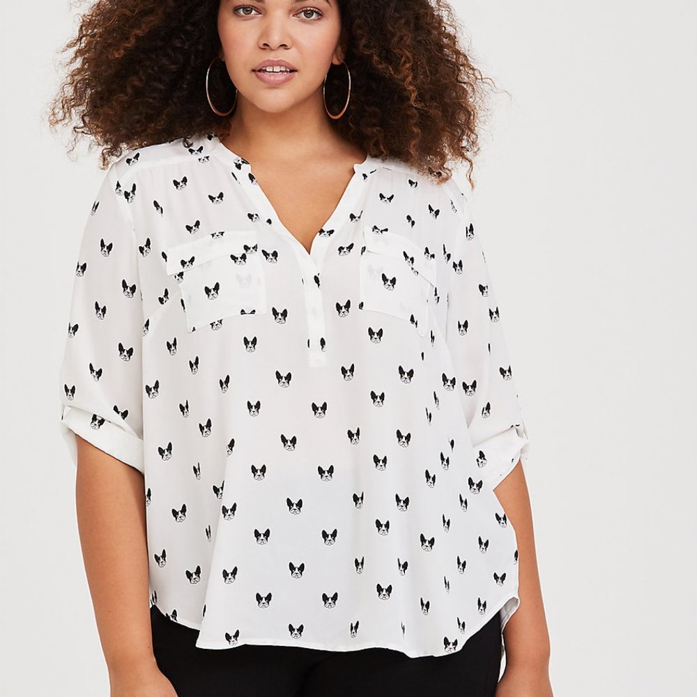 White Boston Terrier Georgette Pullover Blouse